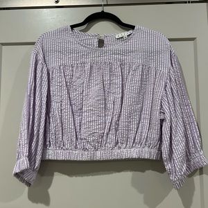 HYFVE Cropped Balloon Sleeve Seersucker Top